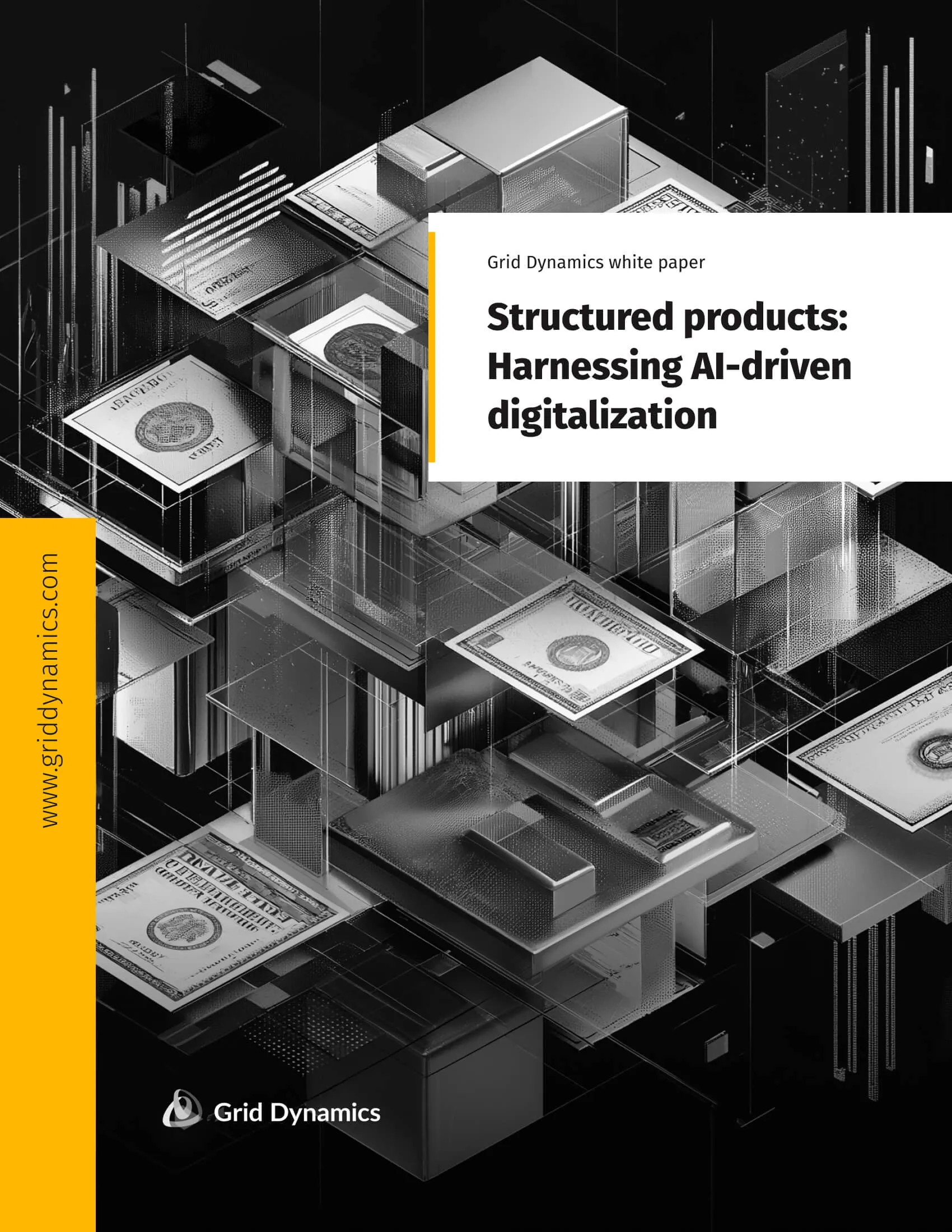 Cover of Grid Dynamics white paper on AI-driven digitalization of structured products