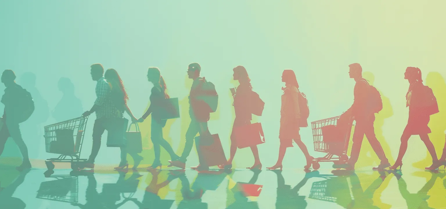 A group of people walking in a line, carrying their bags