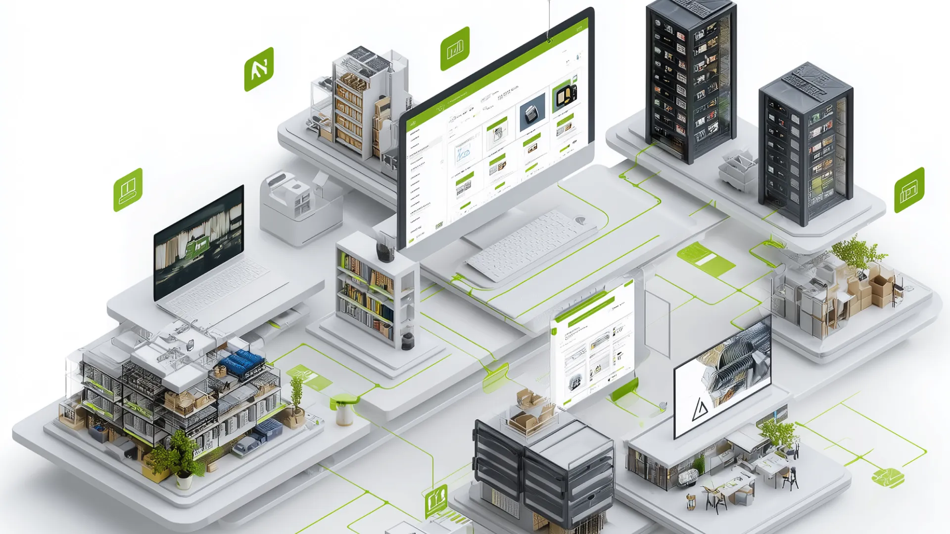 Catalog optimization with NVIDIA AI infrastructure connecting product data warehouses to e-commerce platforms through automated product data enrichment workflows