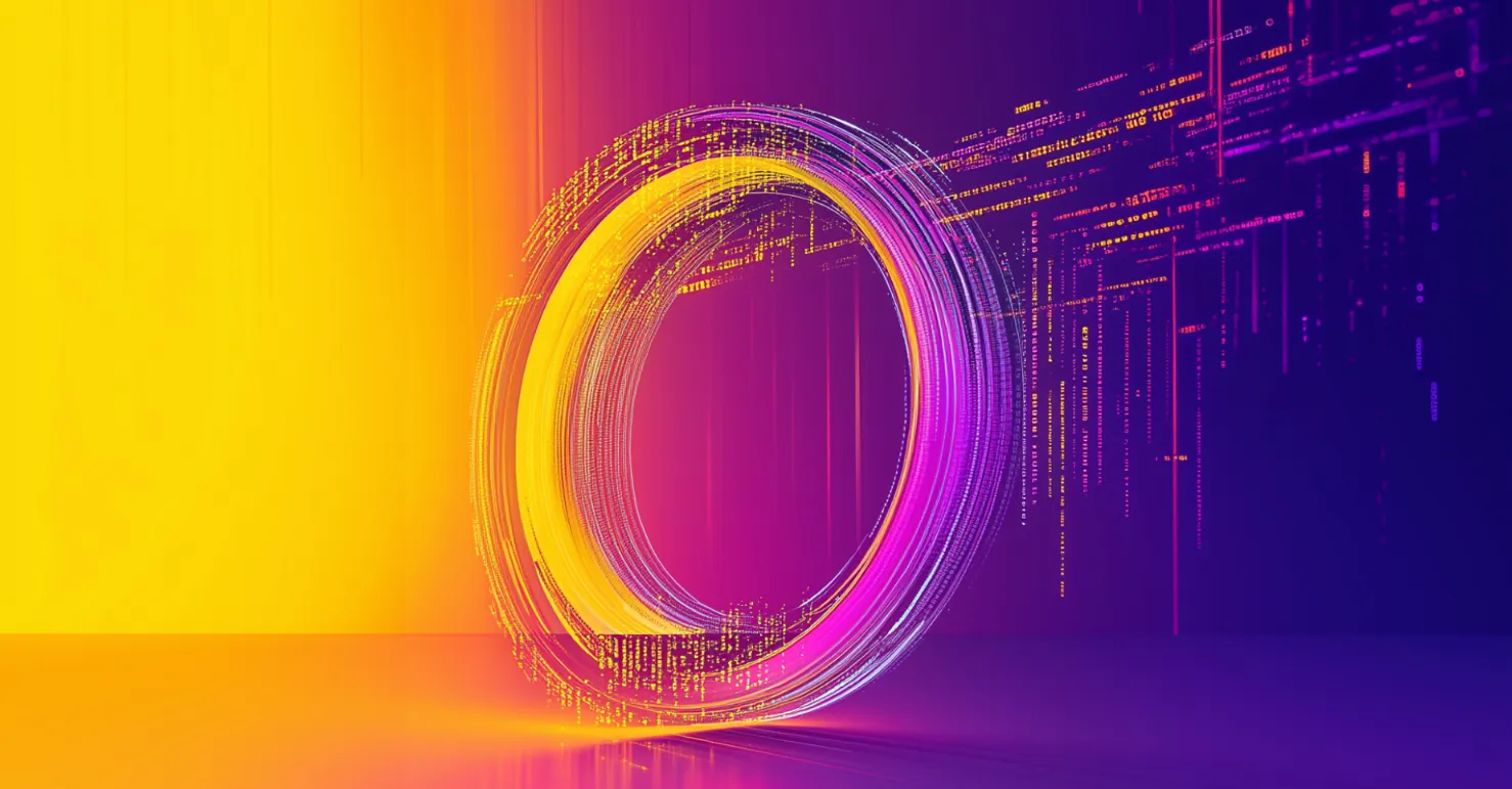 Glowing digital ring with data trails