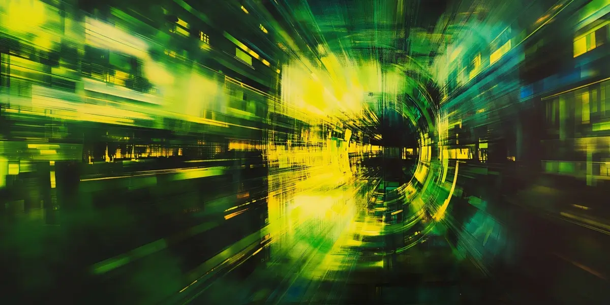 Abstract green and yellow light streaks