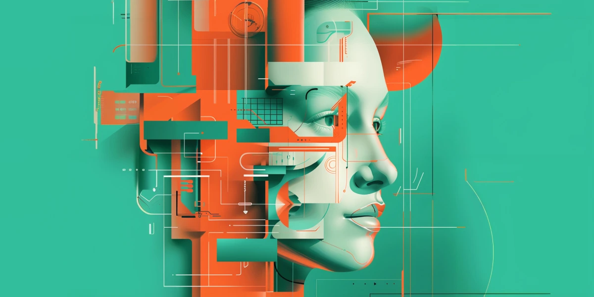Abstract illustration of a human face with circuit elements