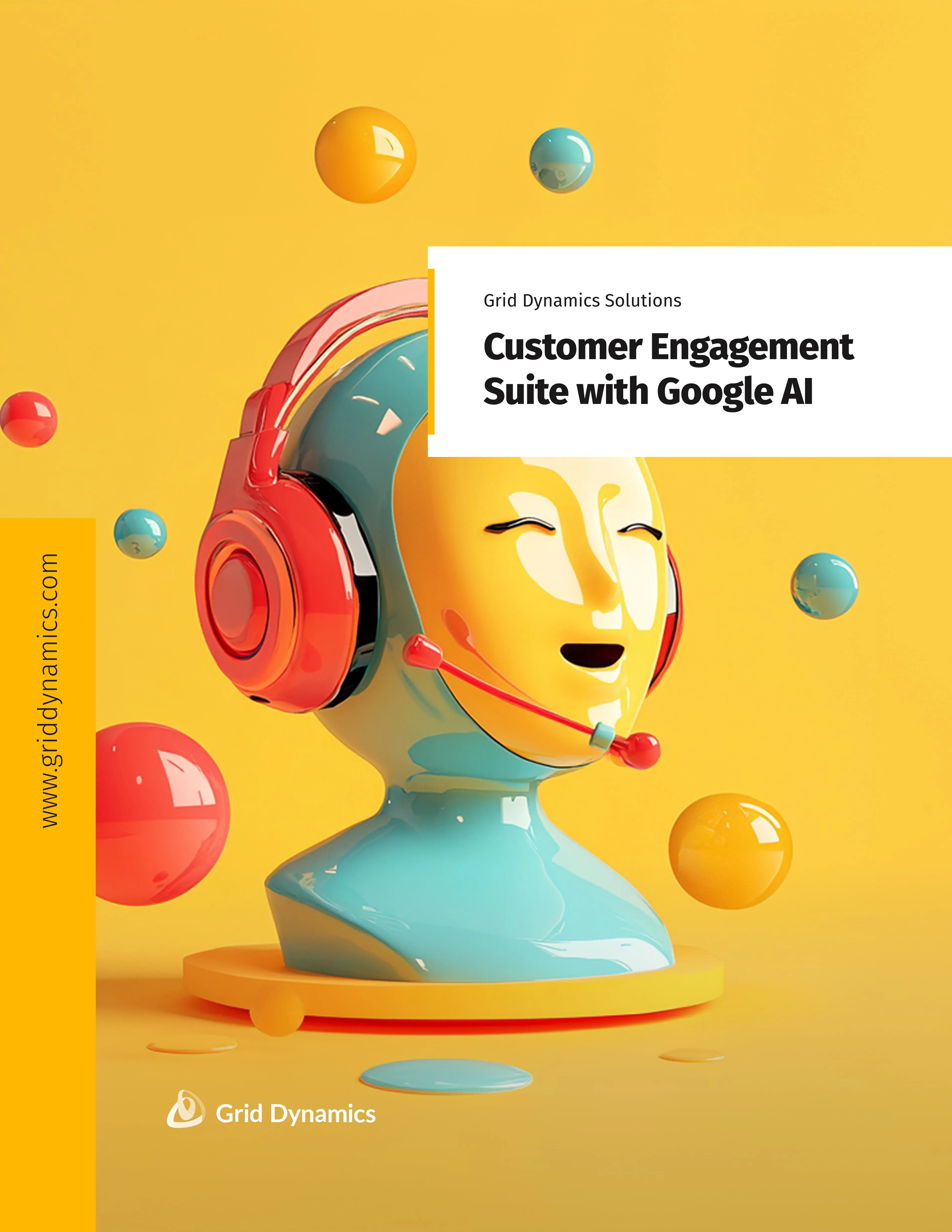 3D customer service representative face with headphones and microphone against yellow background