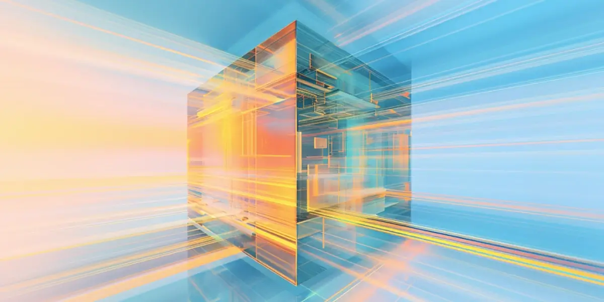 Glowing 3D cube with digital lines