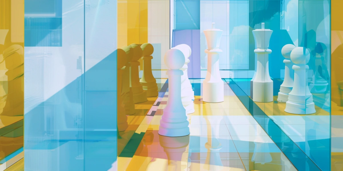 Chess pieces in glass room