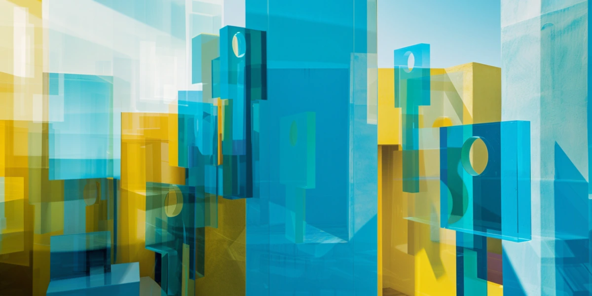 Blue and yellow abstract shapes symbolizing digital growth