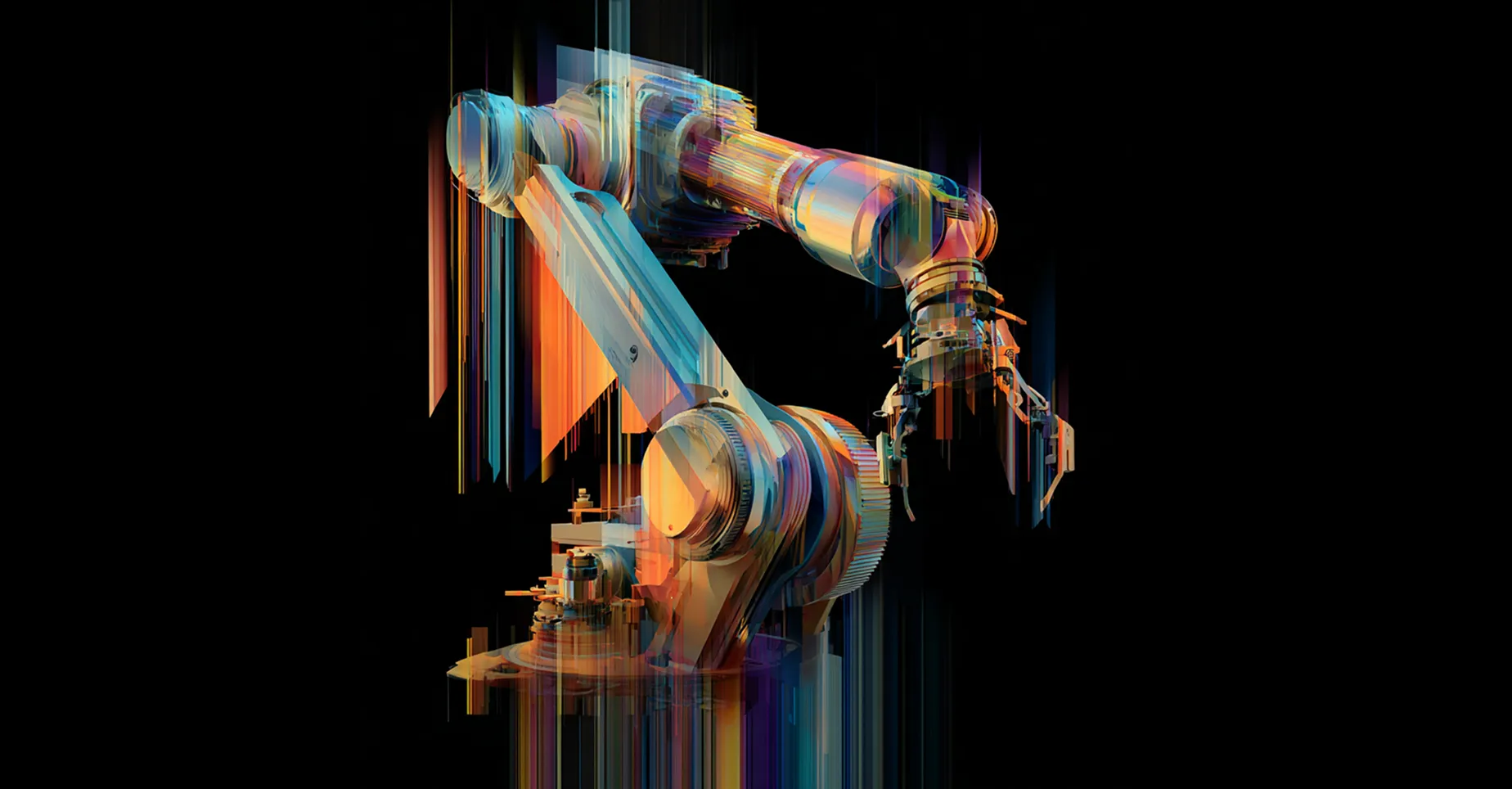 Abstract industrial robotic arm representing robotic assembly line optimization