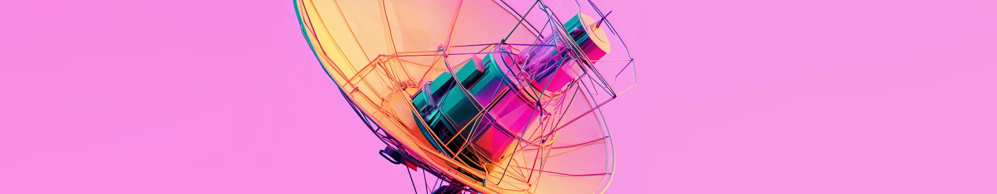 A colorful satellite dish against a pink background