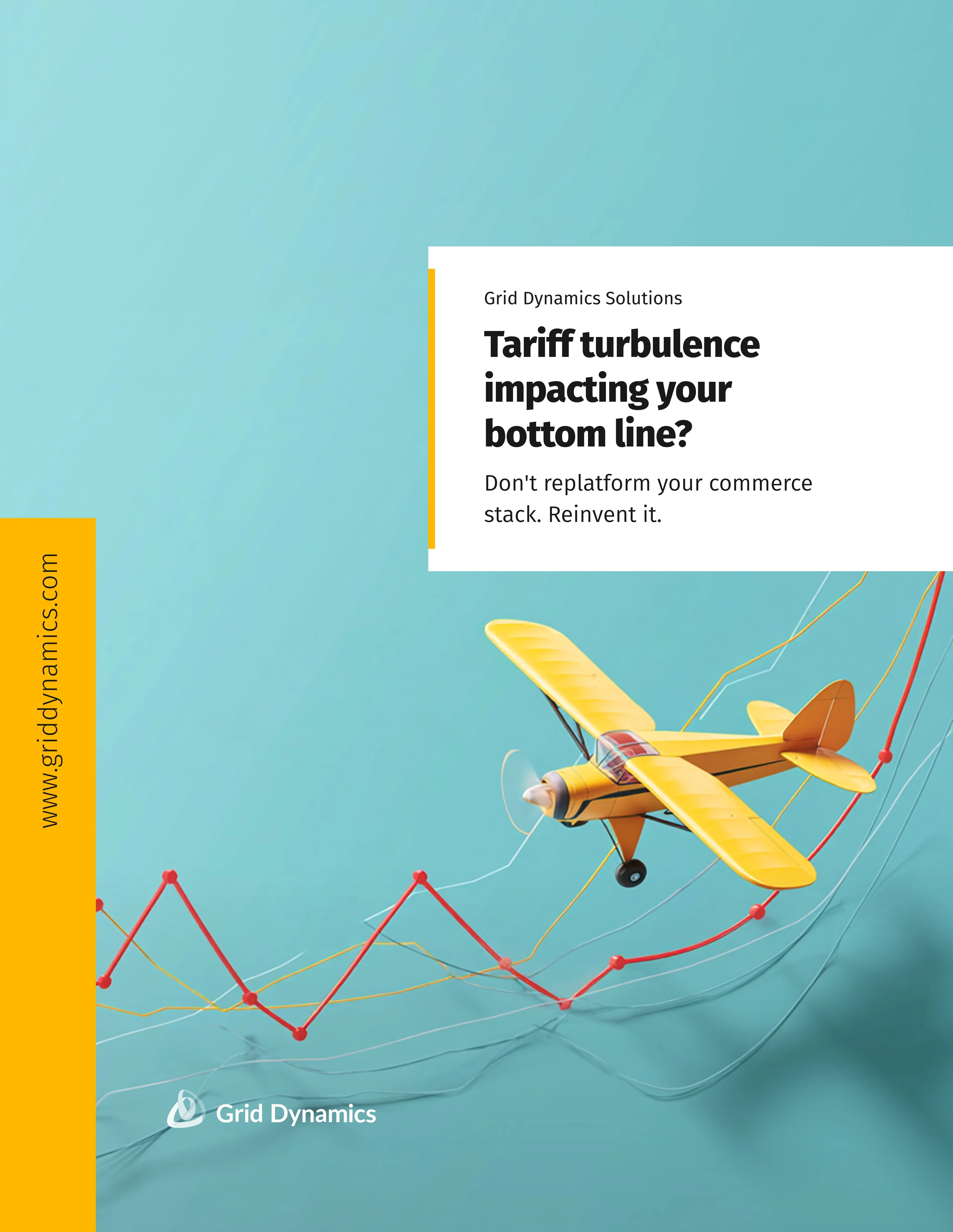 Yellow airplane over graph lines, symbolizing market turbulence and tariff impact